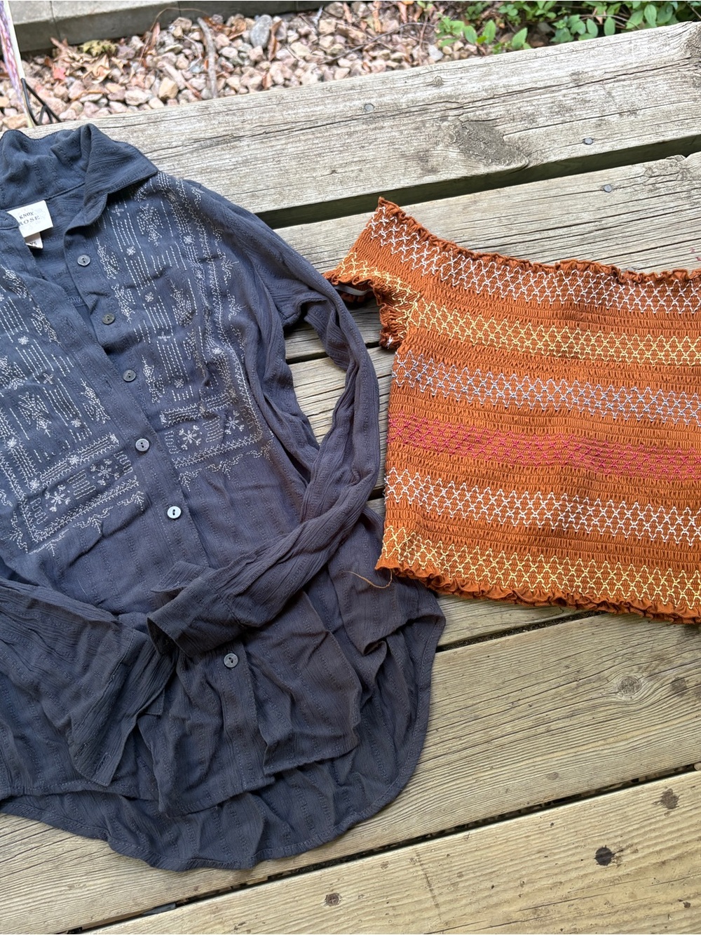 Knox Rose Rue 21 bundle lot Orange Smocked Off-Shoulder Crop Top button down y2k